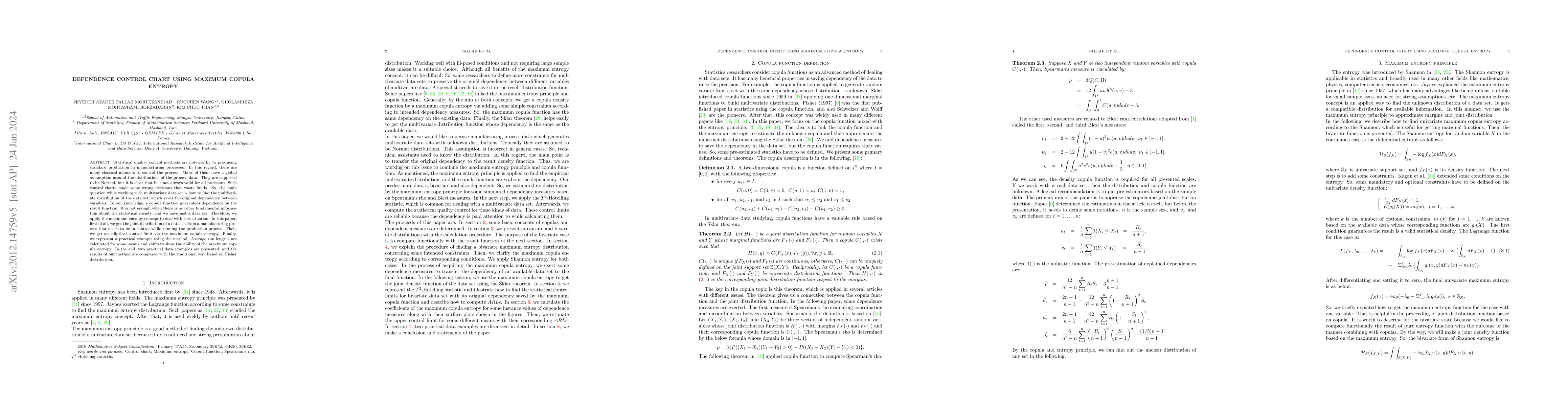 Thumbnail for Dependence control chart using maximum copula entropy