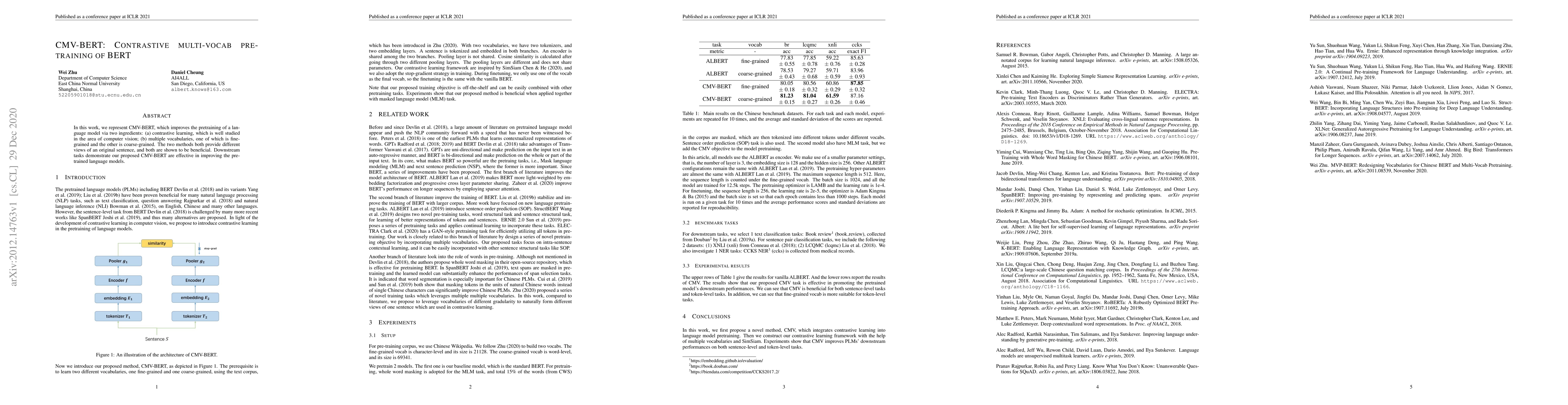 Thumbnail for CMV-BERT: Contrastive multi-vocab pretraining of BERT