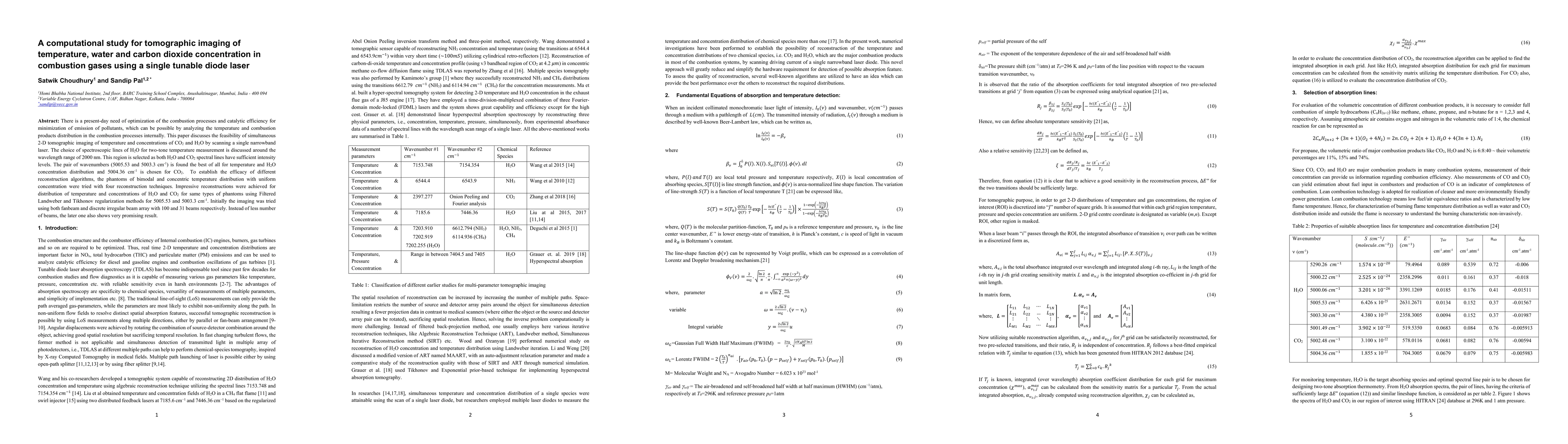 Thumbnail for A computational study for tomographic imaging of temperature, water and
  carbon dioxide concentration in combustion gases using a single tunable diode
  laser
