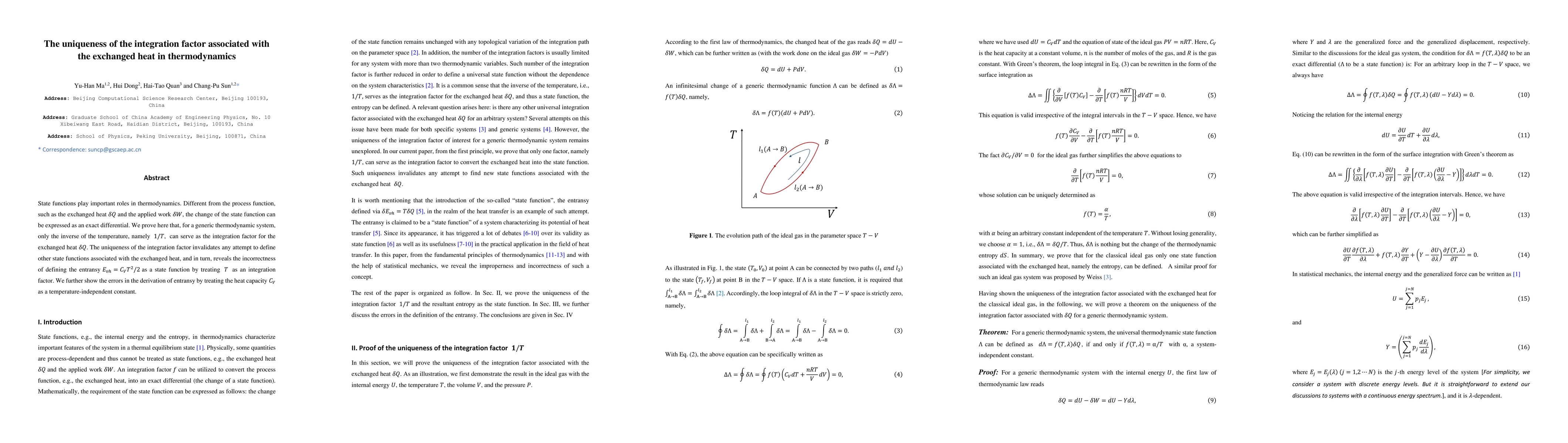 Thumbnail for The uniqueness of the integration factor associated with the exchanged
  heat in thermodynamics