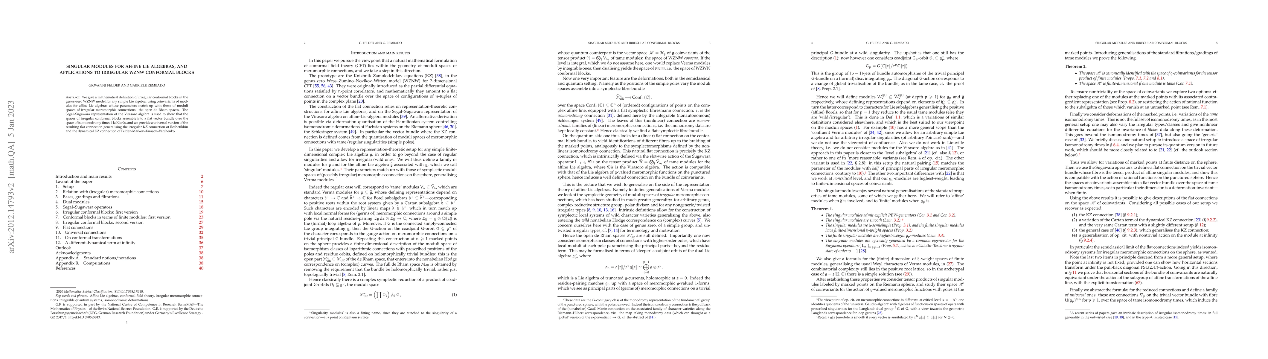 Thumbnail for Singular modules for affine Lie algebras, and applications to irregular
  WZNW conformal blocks