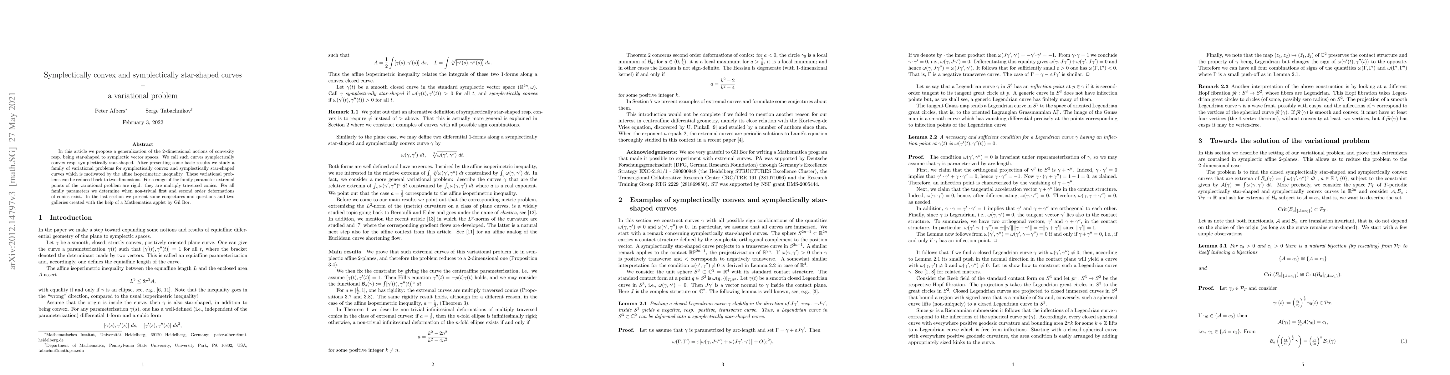 Thumbnail for Symplectically convex and symplectically star-shaped curves -- a
  variational problem