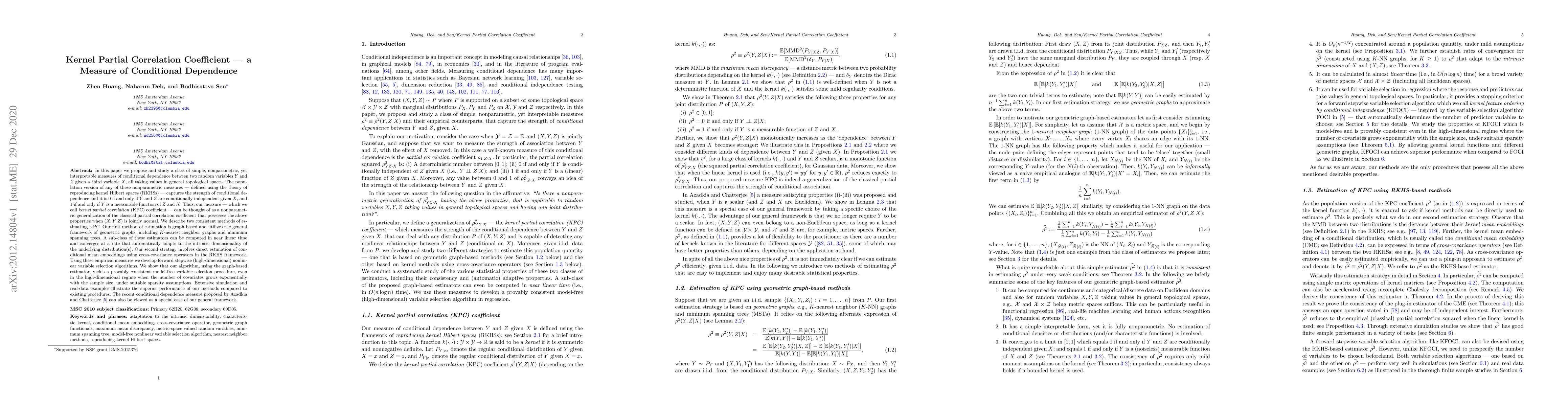 Thumbnail for Kernel Partial Correlation Coefficient -- a Measure of Conditional
  Dependence