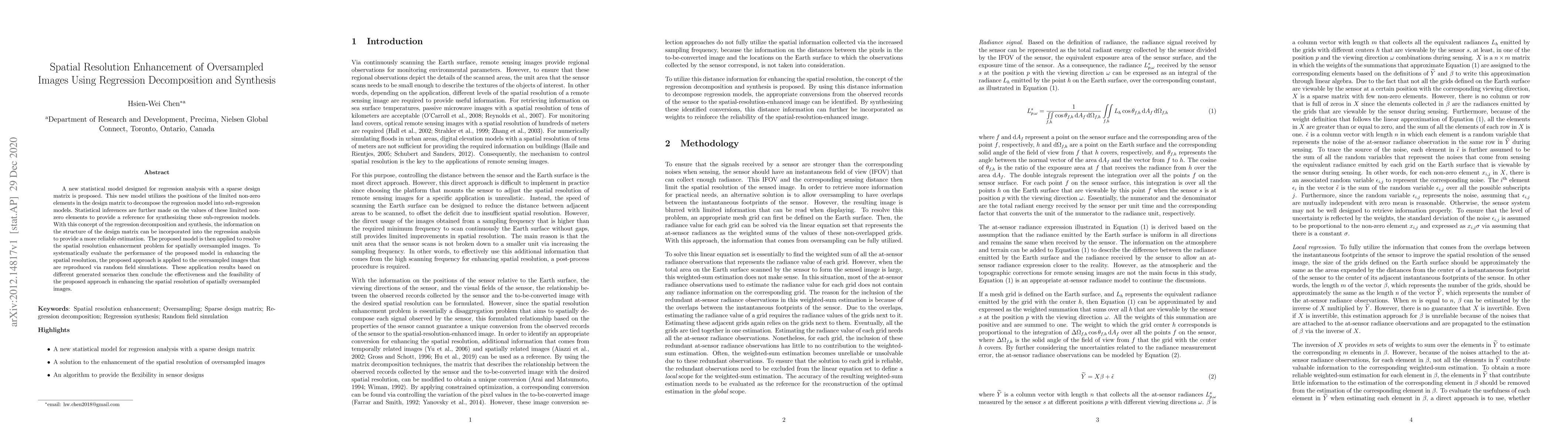 Thumbnail for Spatial Resolution Enhancement of Oversampled Images Using Regression
  Decomposition and Synthesis
