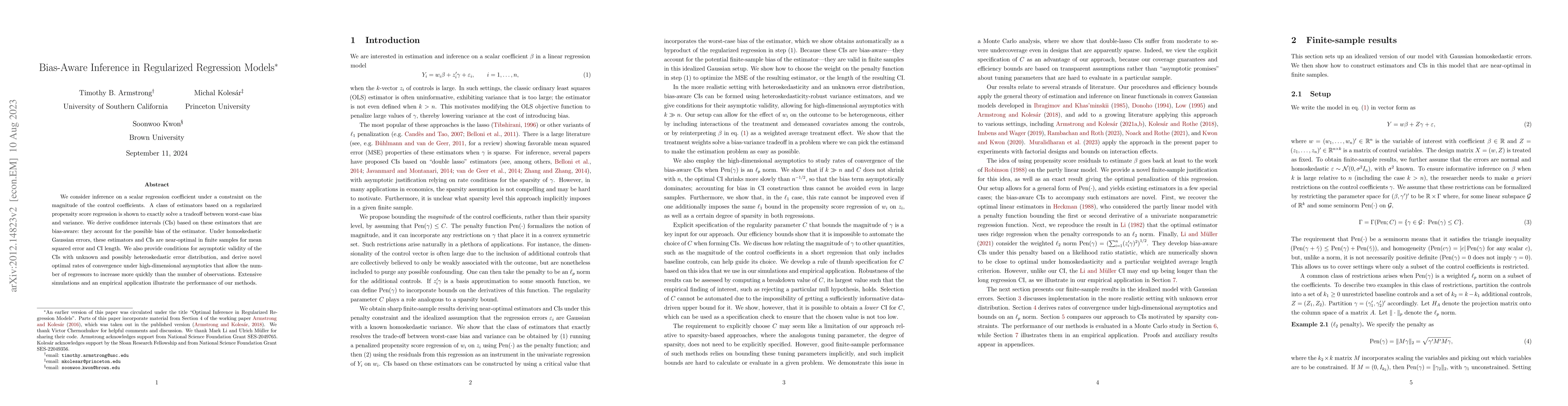 Thumbnail for Bias-Aware Inference in Regularized Regression Models