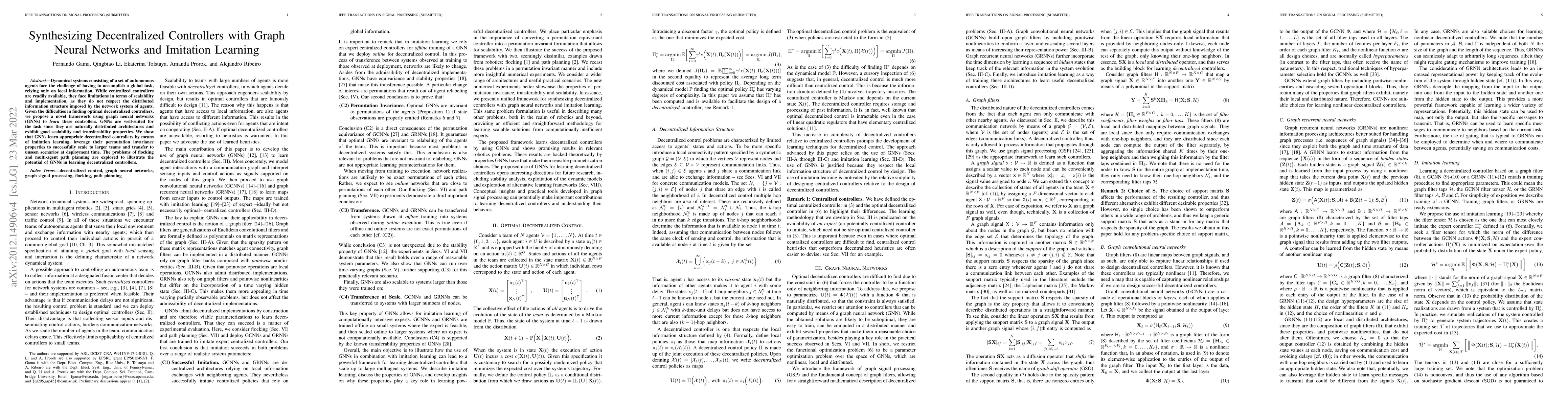 Thumbnail for Synthesizing Decentralized Controllers with Graph Neural Networks and
  Imitation Learning