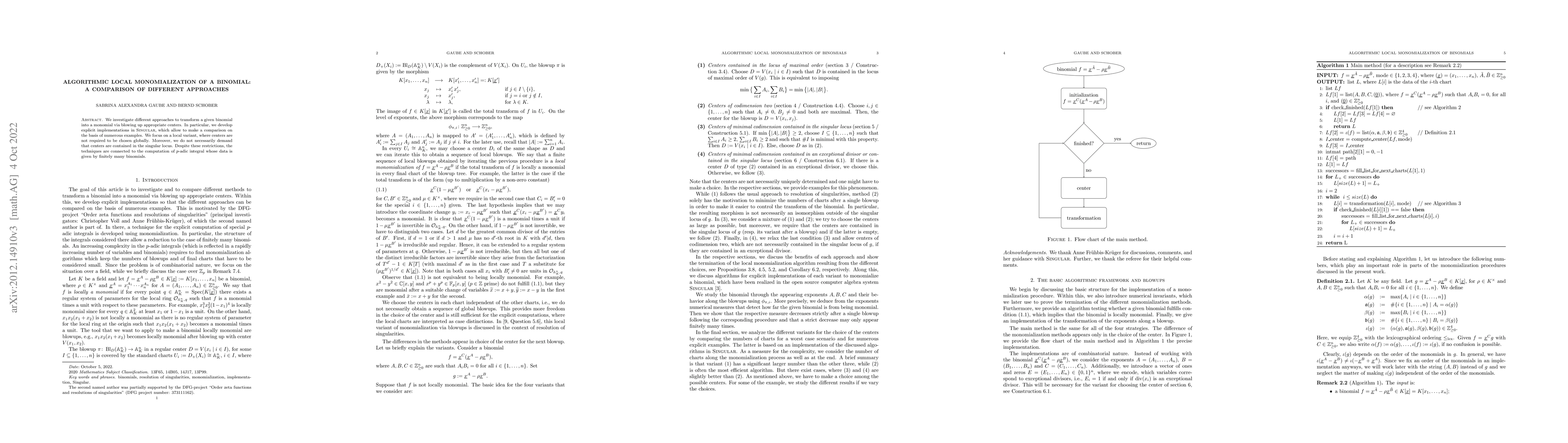 Thumbnail for Algorithmic local monomialization of a binomial: a comparison of
  different approaches