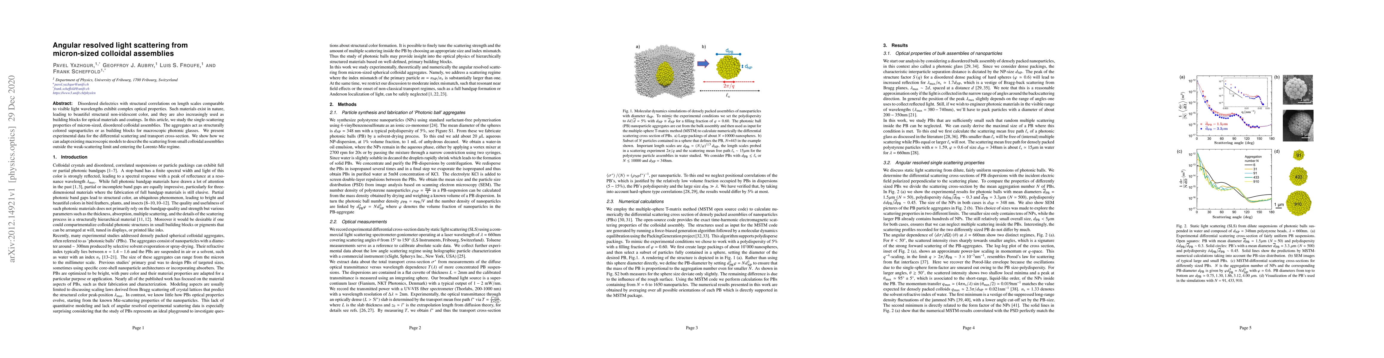Thumbnail for Angular resolved light scattering from micron-sized colloidal assemblies