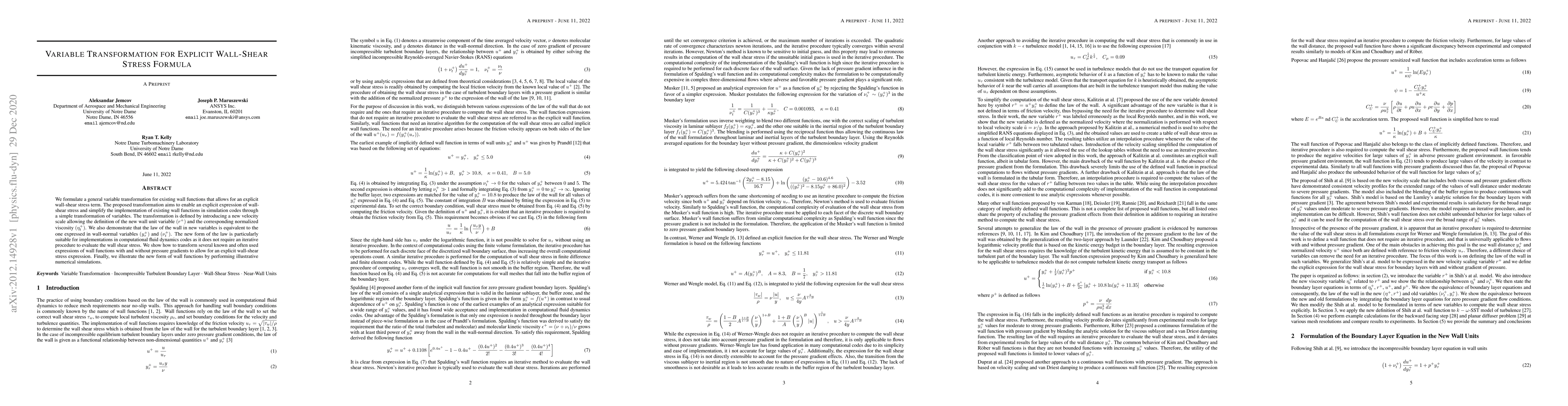 Thumbnail for Variable Transformation for Explicit Wall-Shear Stress Formula