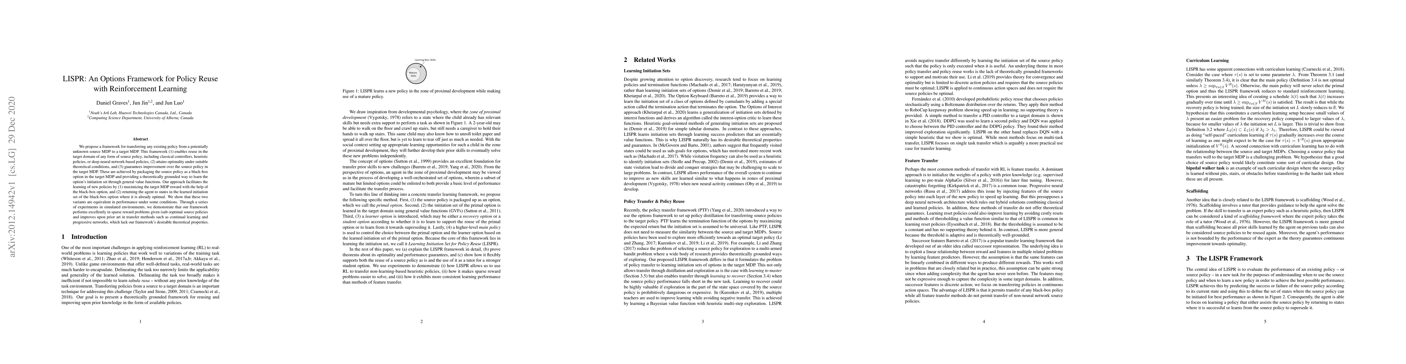 Thumbnail for LISPR: An Options Framework for Policy Reuse with Reinforcement Learning