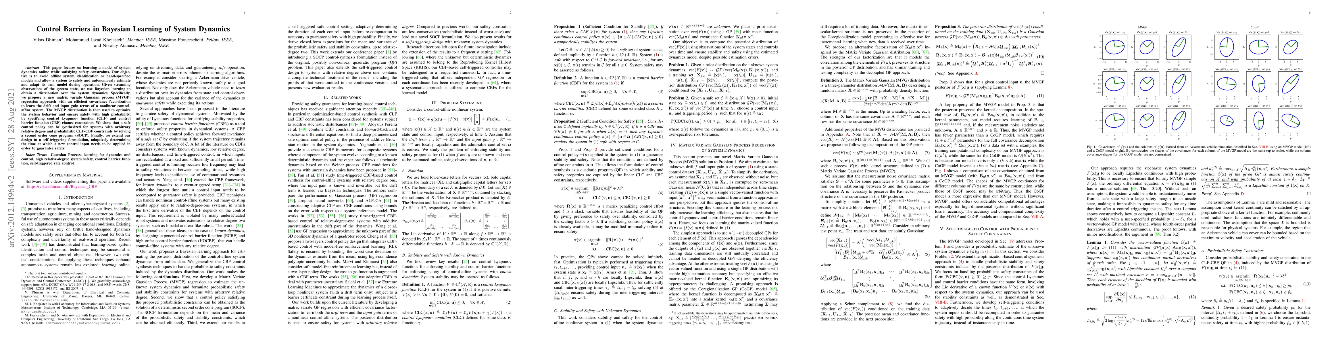 Thumbnail for Control Barriers in Bayesian Learning of System Dynamics