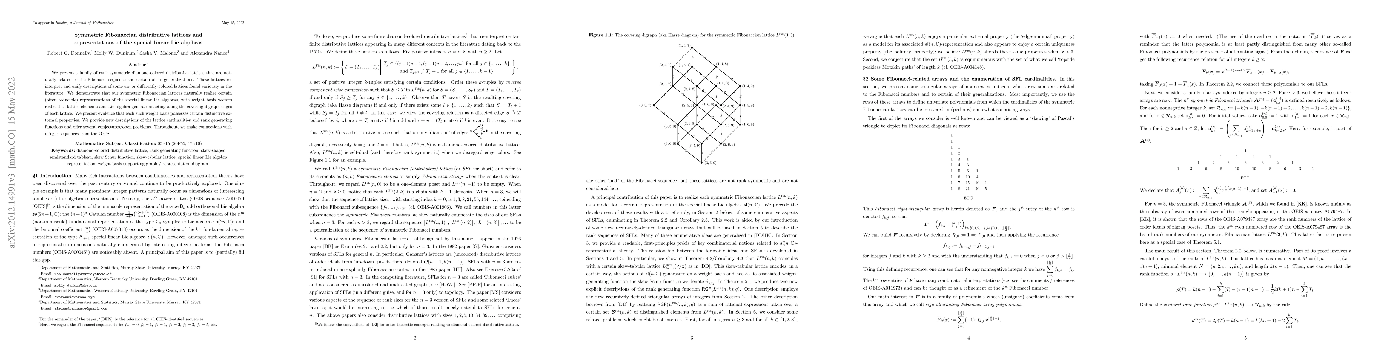 Thumbnail for Symmetric Fibonaccian distributive lattices and representations of the
  special linear Lie algebras