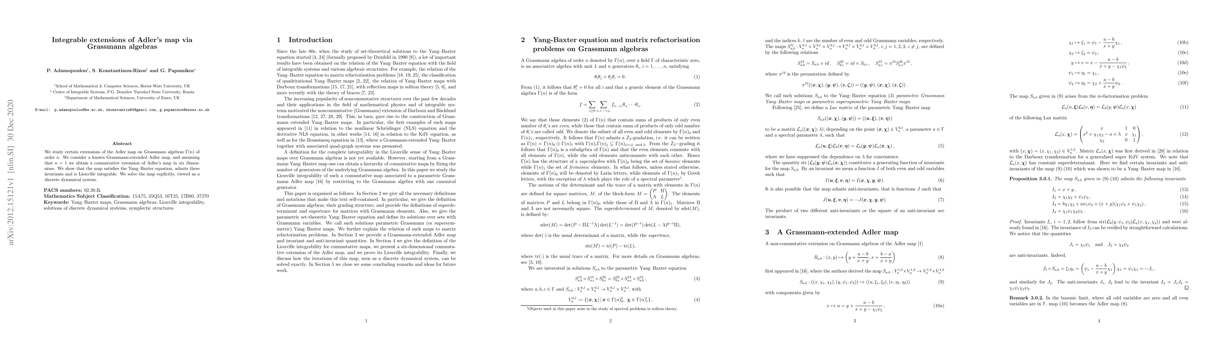 Thumbnail for Integrable extensions of Adler's map via Grassmann algebras