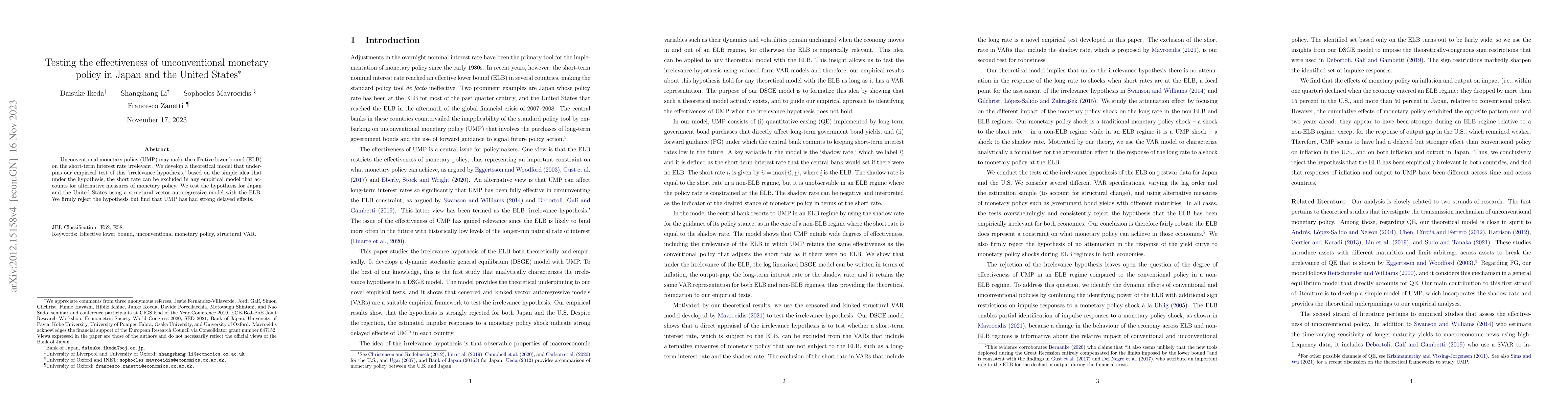 Thumbnail for Testing the effectiveness of unconventional monetary policy in Japan and
  the United States