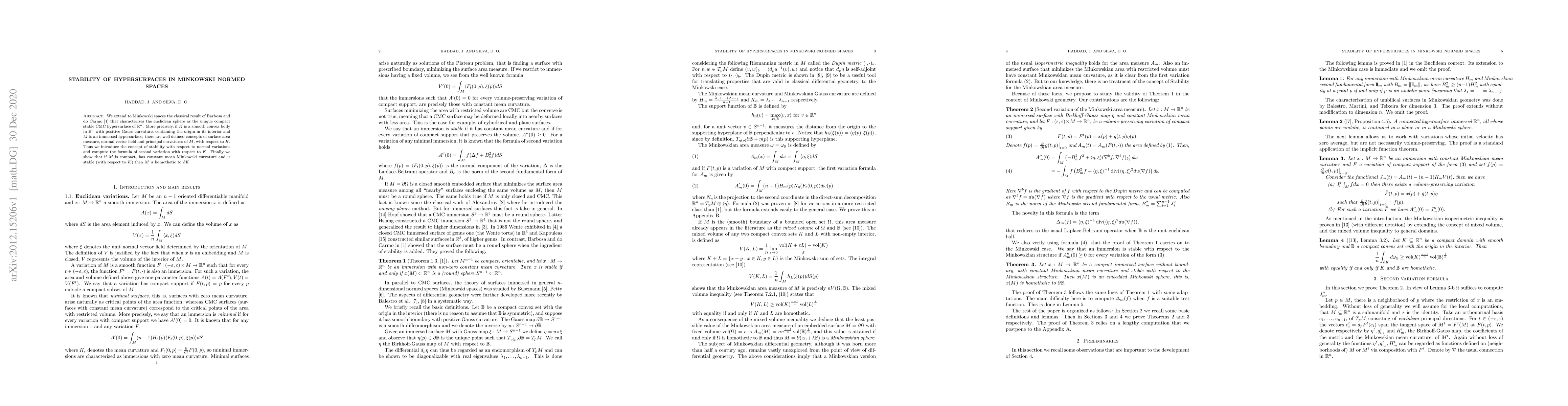 Thumbnail for Stability of Hypersurfaces in Minkowsky Normed Spaces