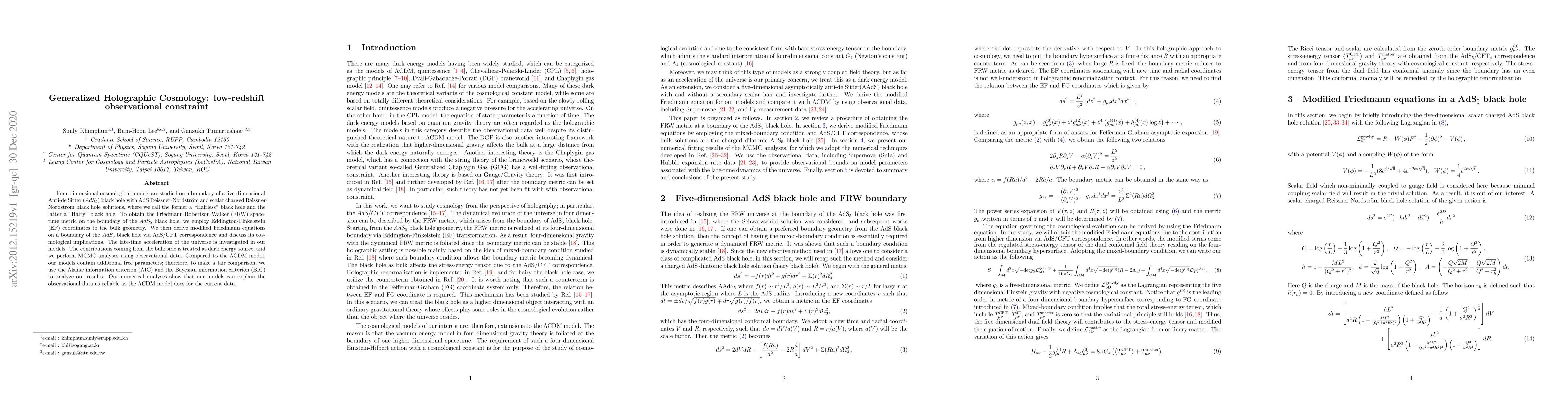 Thumbnail for Generalized Holographic Cosmology: low-redshift observational constraint