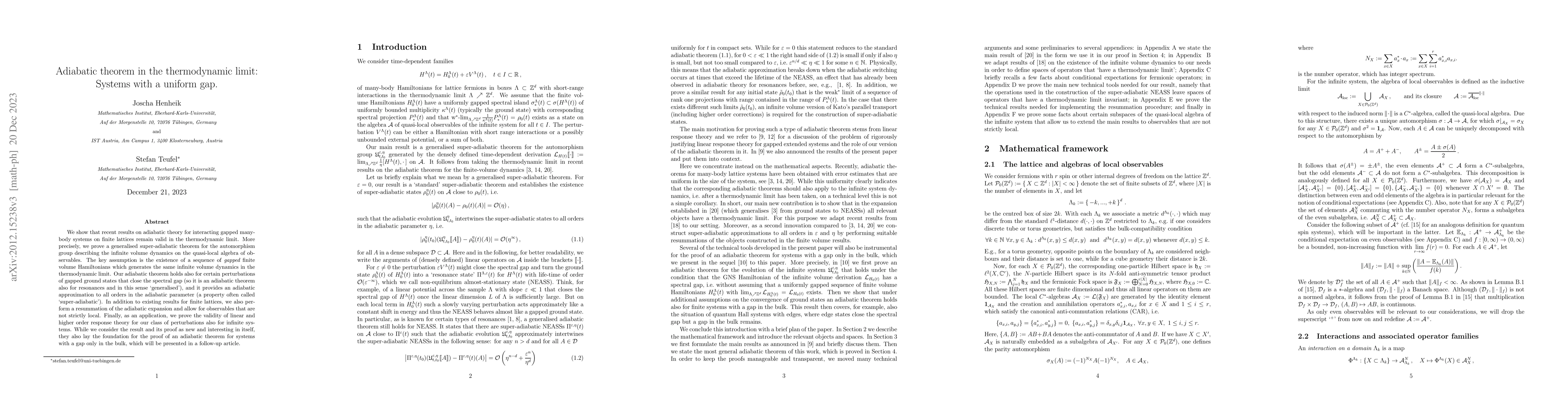 Thumbnail for Adiabatic theorem in the thermodynamic limit: Systems with a uniform gap