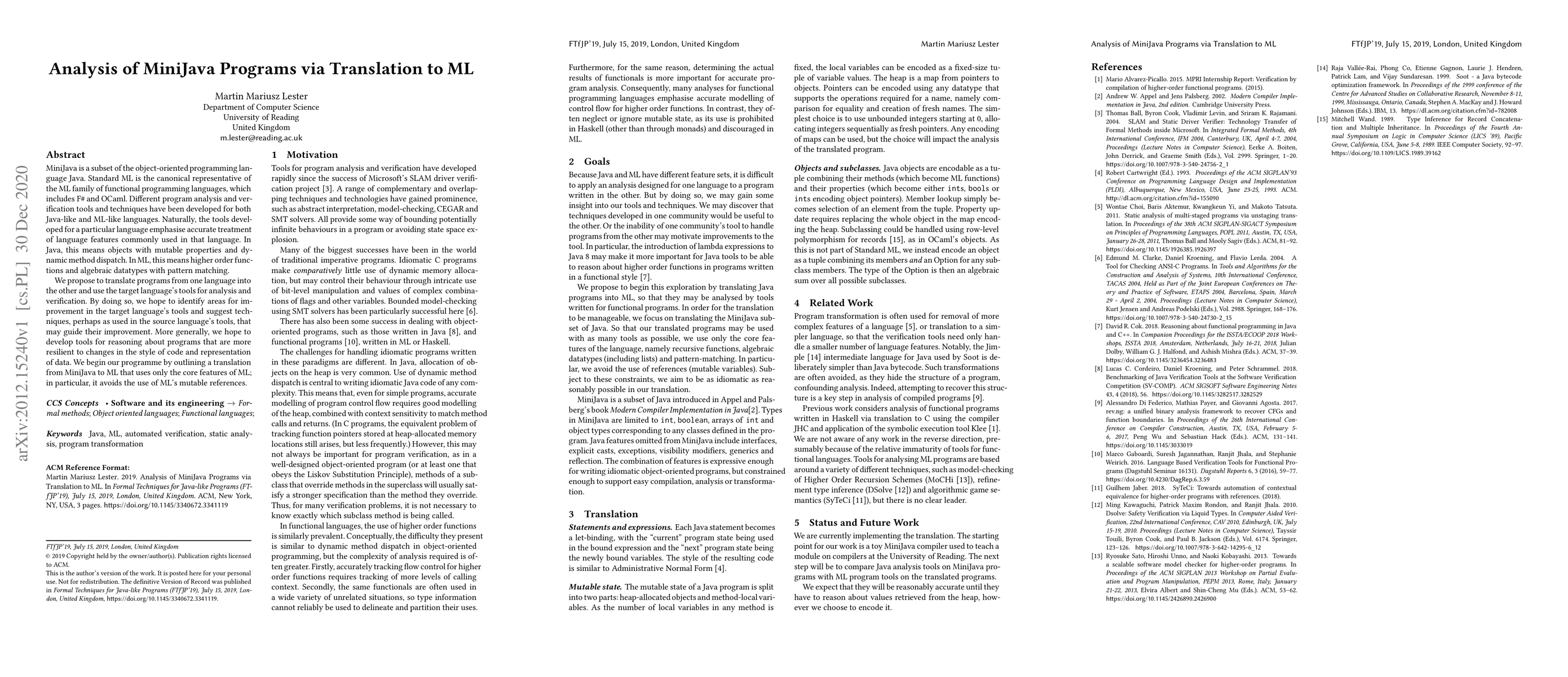 Thumbnail for Analysis of MiniJava Programs via Translation to ML