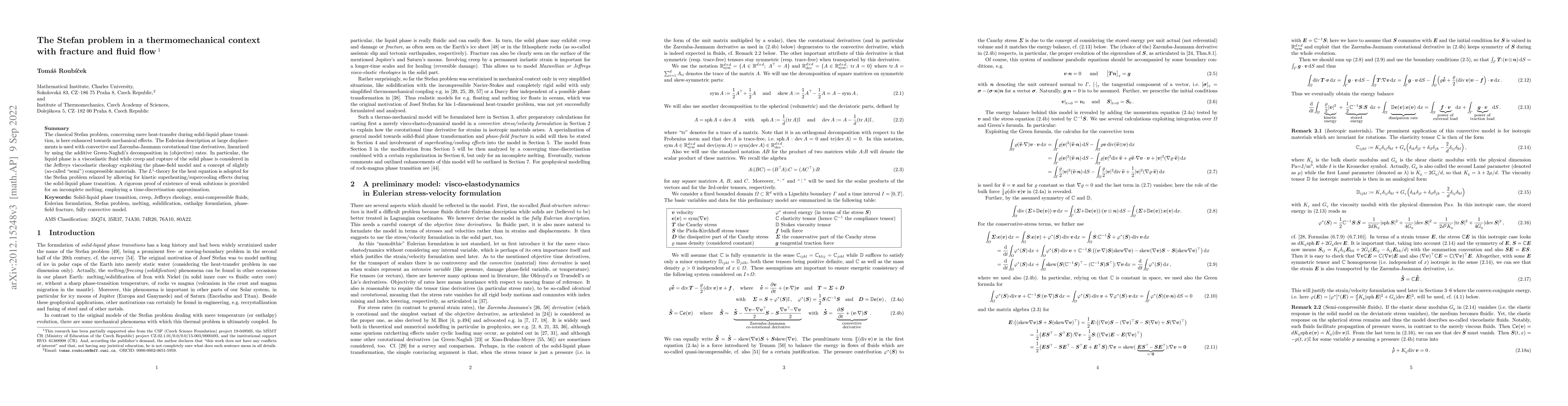 Thumbnail for The Stefan problem in a thermomechanical context with fracture and fluid
  flow