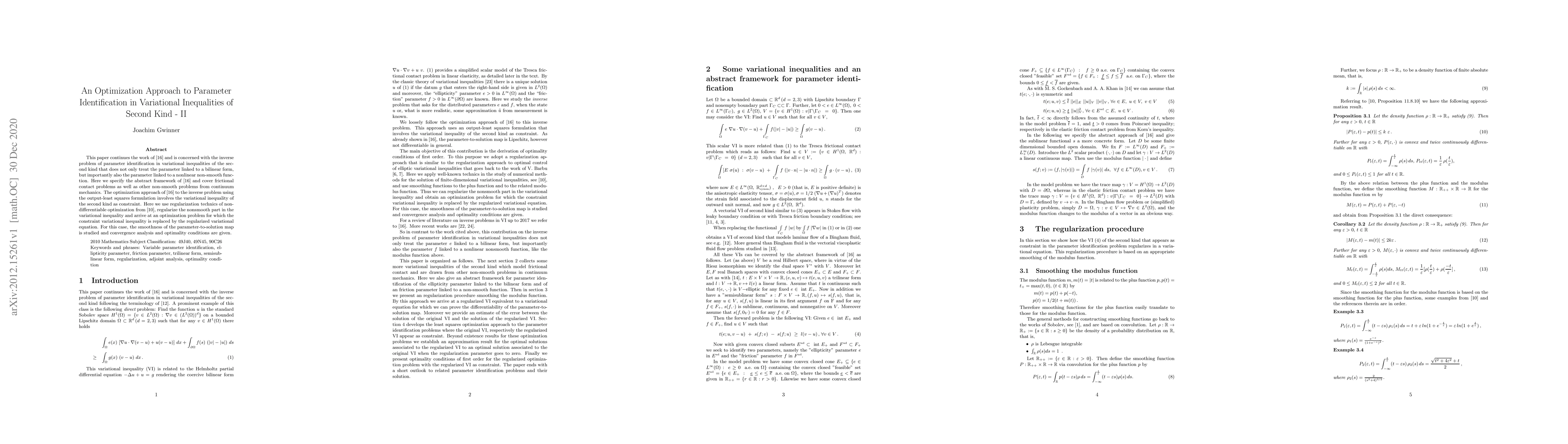 Thumbnail for An Optimization Approach to Parameter Identification in Variational
  Inequalities of Second Kind -- II