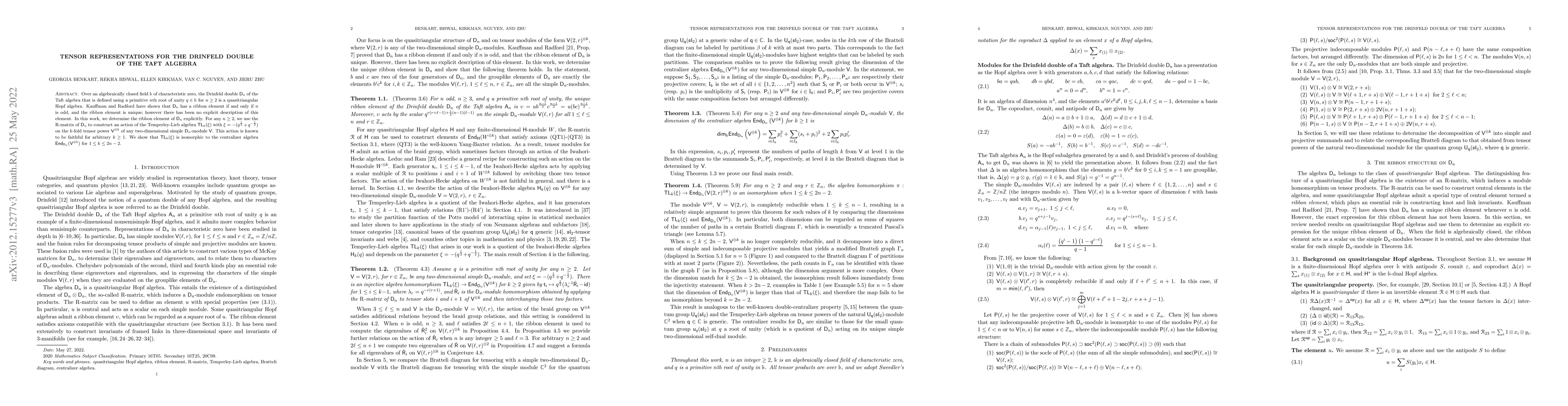 Thumbnail for Tensor Representations for the Drinfeld Double of the Taft Algebra