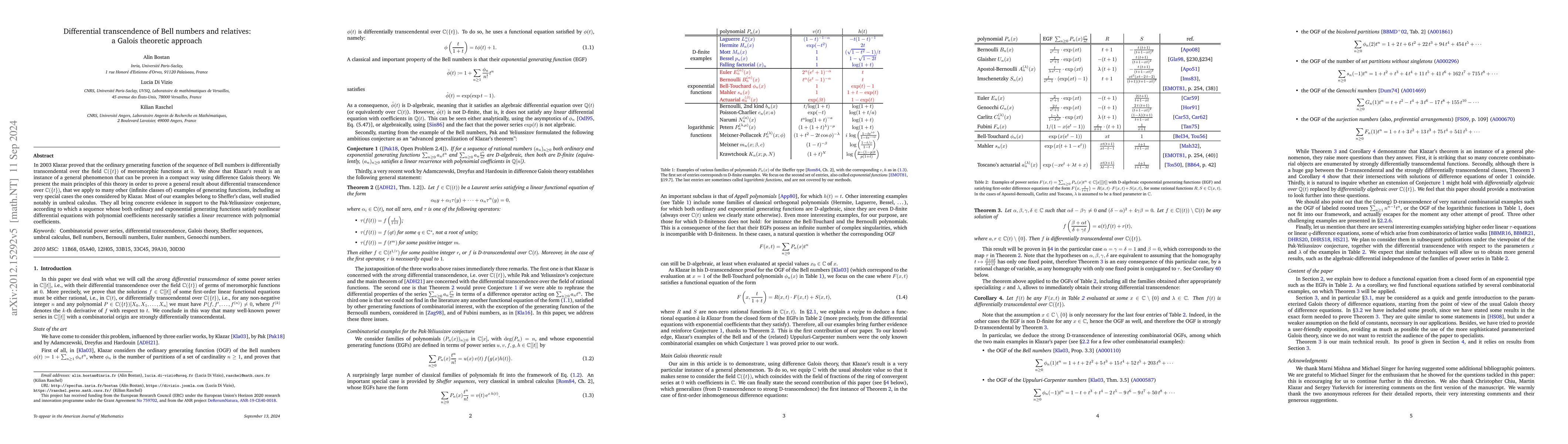 Thumbnail for Differential transcendence of Bell numbers and relatives: a Galois
  theoretic approach