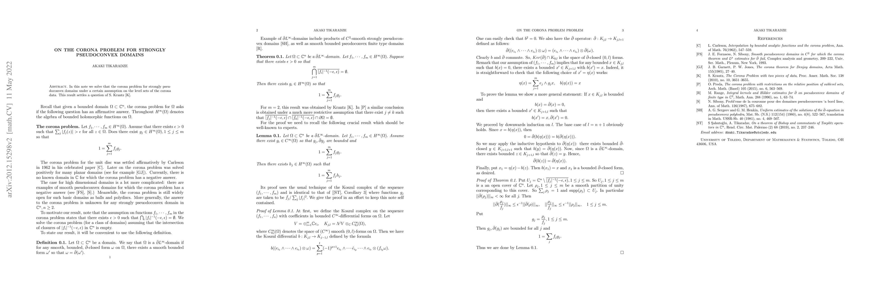 Thumbnail for On the corona problem for strongly pseudoconvex domains