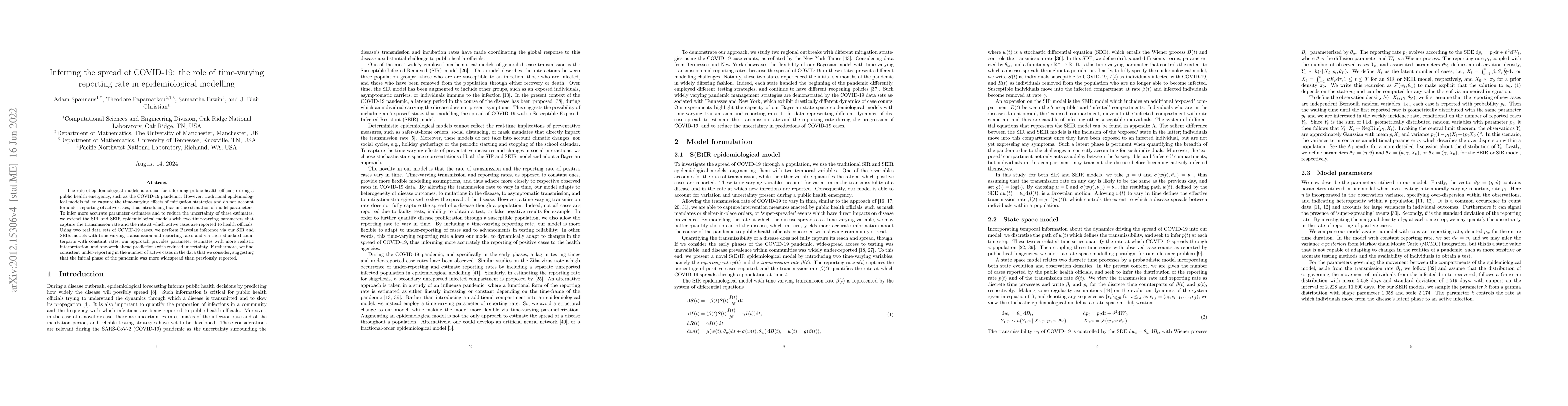Thumbnail for Inferring the spread of COVID-19: the role of time-varying reporting
  rate in epidemiological modelling