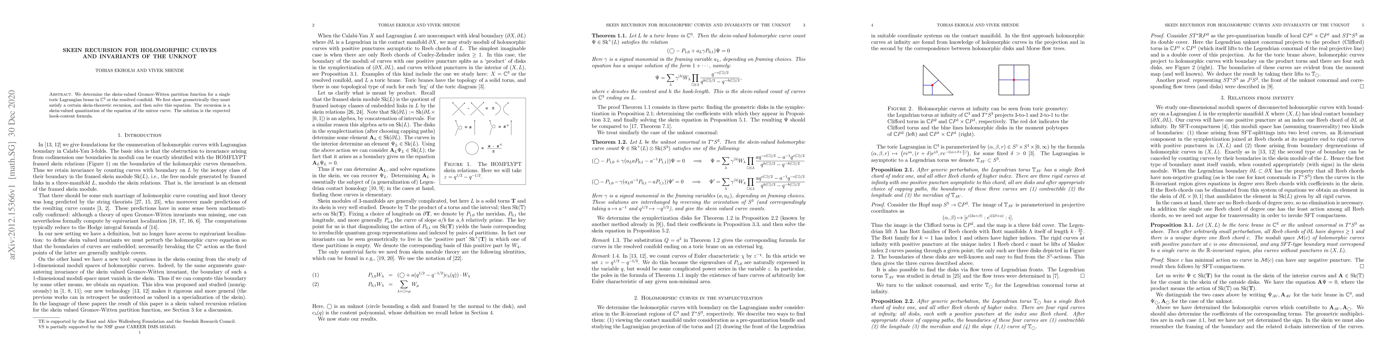Thumbnail for Skein recursion for holomorphic curves and invariants of the unknot
