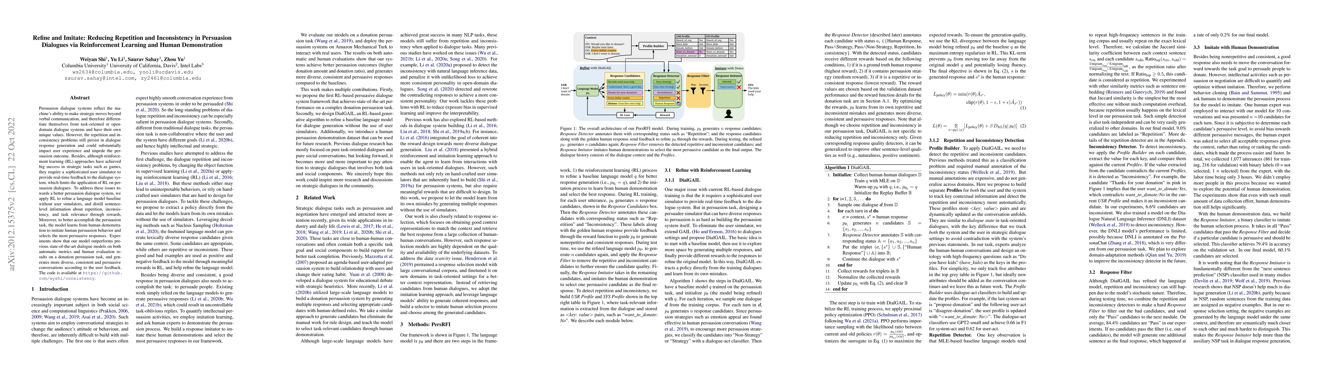 Thumbnail for Refine and Imitate: Reducing Repetition and Inconsistency in Persuasion
  Dialogues via Reinforcement Learning and Human Demonstration