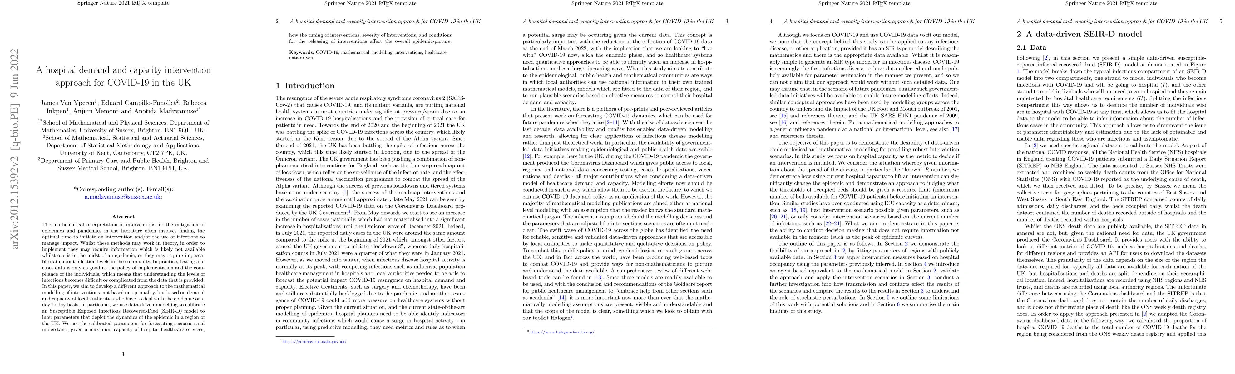 Thumbnail for A hospital demand and capacity intervention approach for COVID-19 in the
  UK