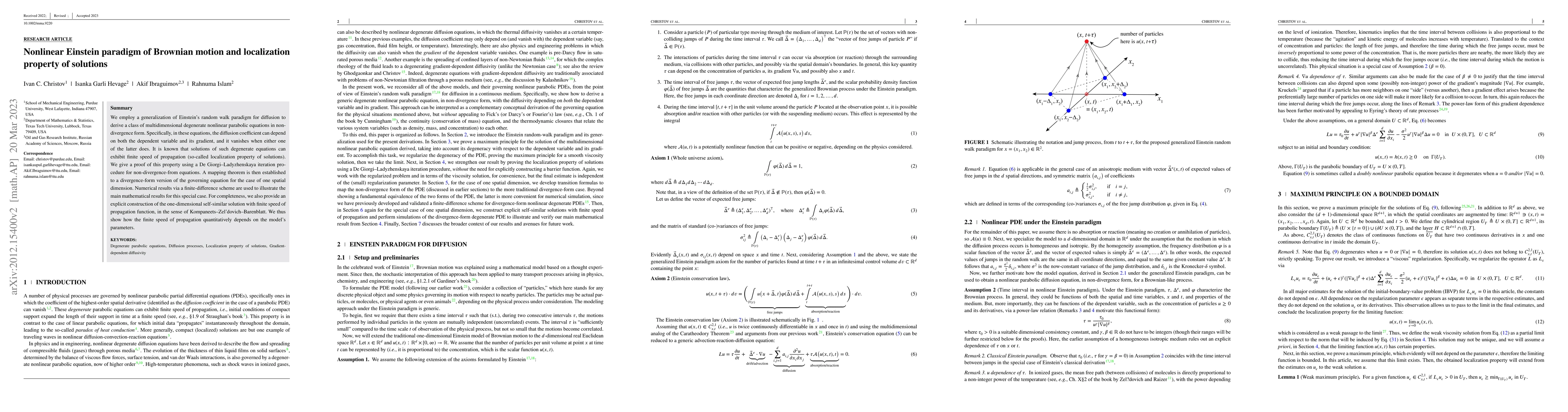 Thumbnail for Nonlinear Einstein paradigm of Brownian motion and localization property
  of solutions