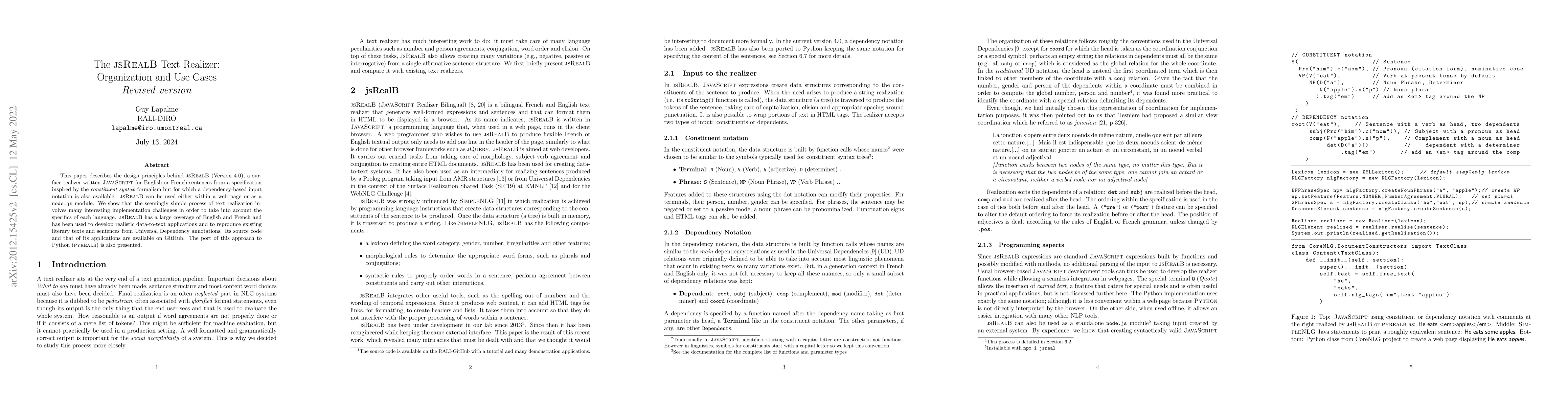 Thumbnail for The jsRealB Text Realizer: Organization and Use Cases -- Revised version