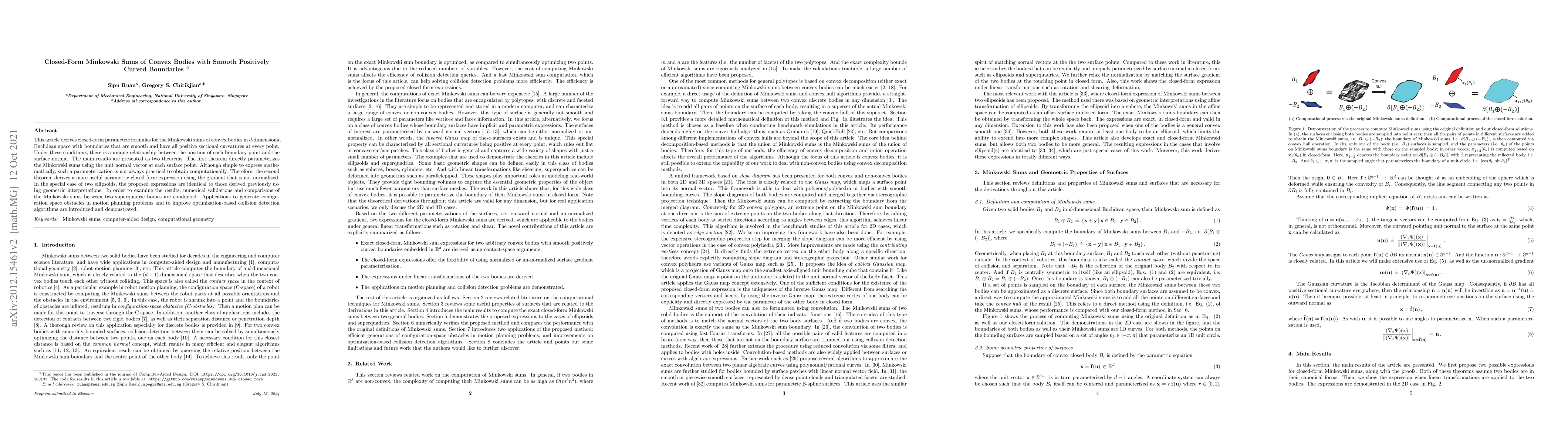 Thumbnail for Closed-Form Minkowski Sums of Convex Bodies with Smooth Positively
  Curved Boundaries