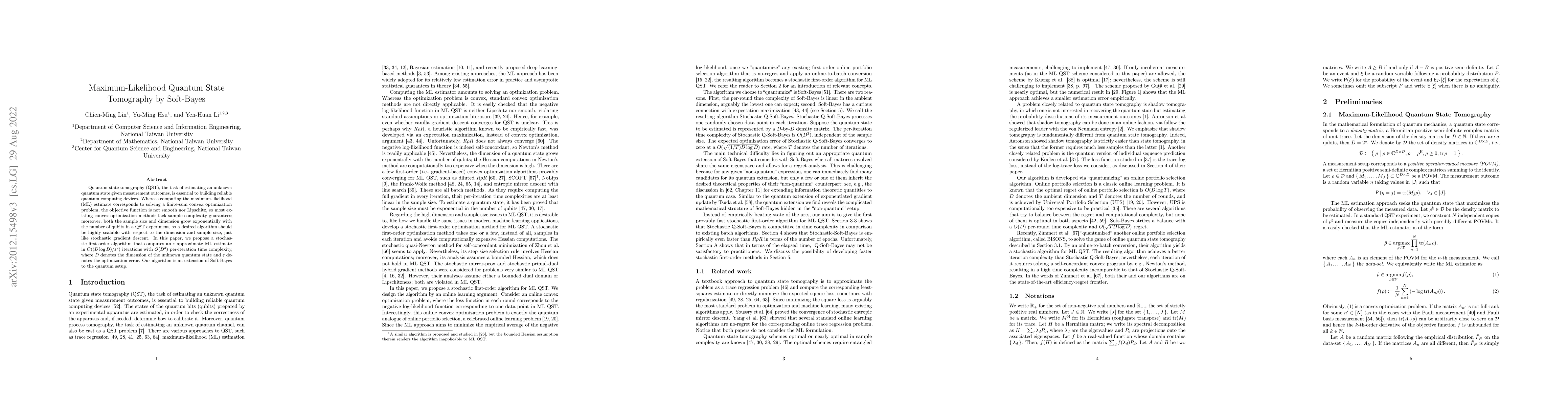 Thumbnail for Maximum-Likelihood Quantum State Tomography by Soft-Bayes
