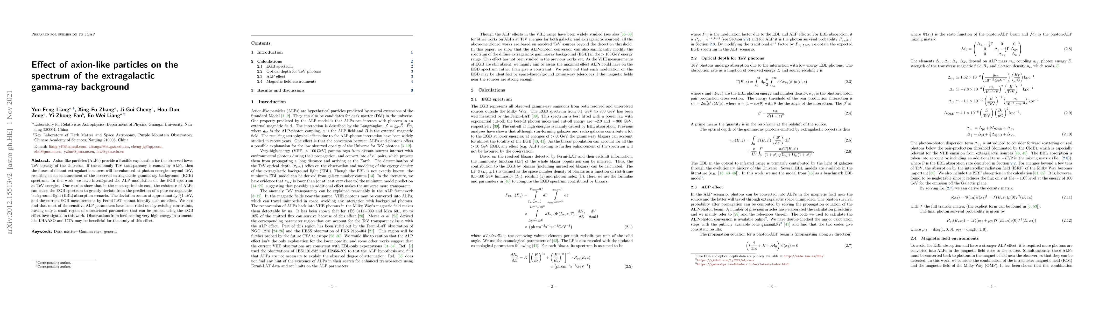 Thumbnail for Effect of axion-like particles on the spectrum of the extragalactic
  gamma-ray background