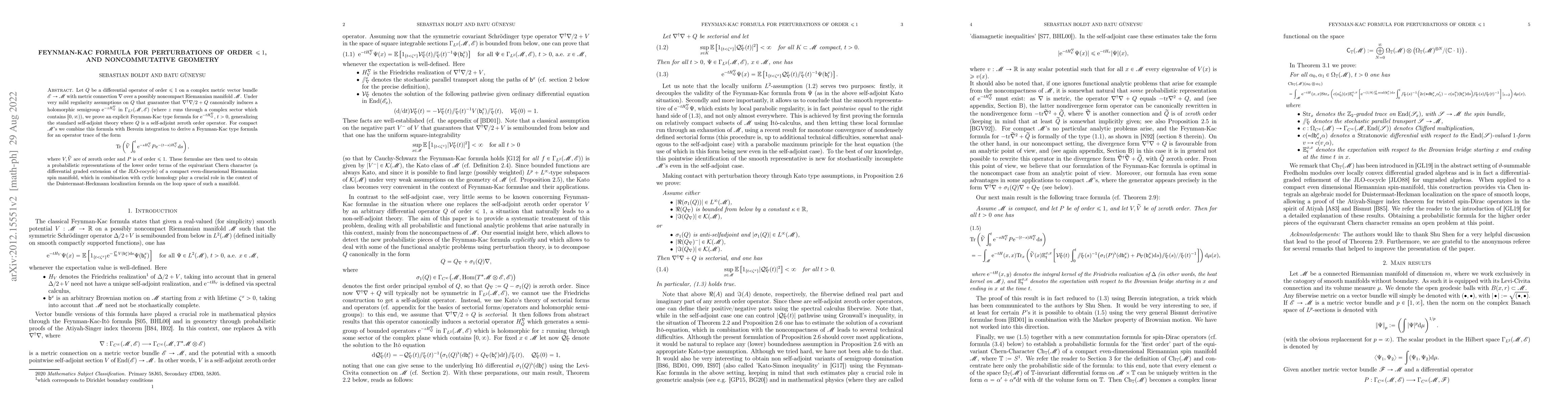Thumbnail for Feynman-Kac formula for perturbations of order $\leq 1$ and
  noncommutative geometry