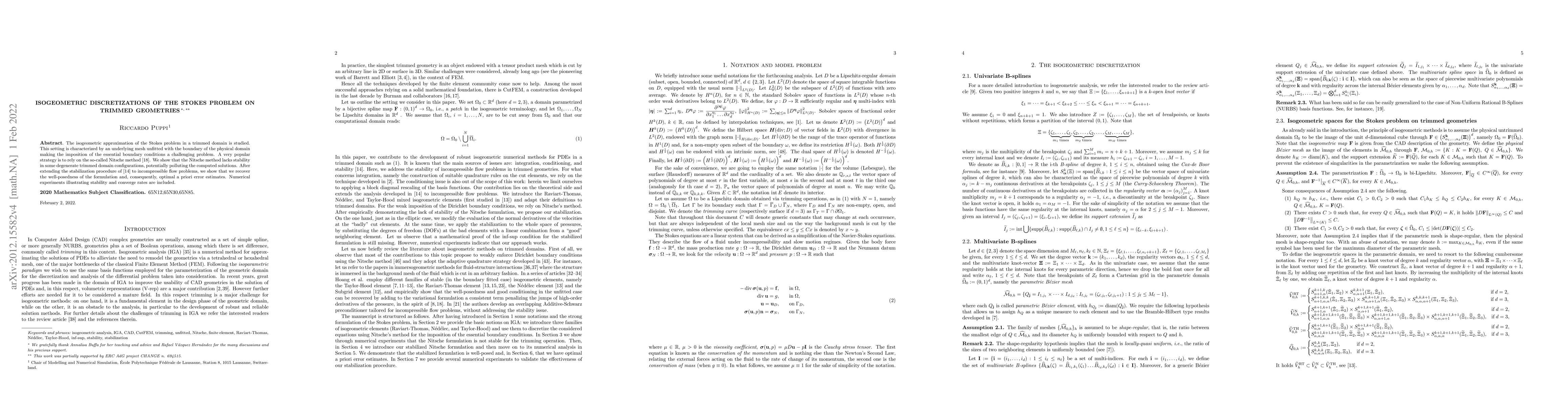 Thumbnail for Isogeometric discretizations of the Stokes problem on trimmed geometries