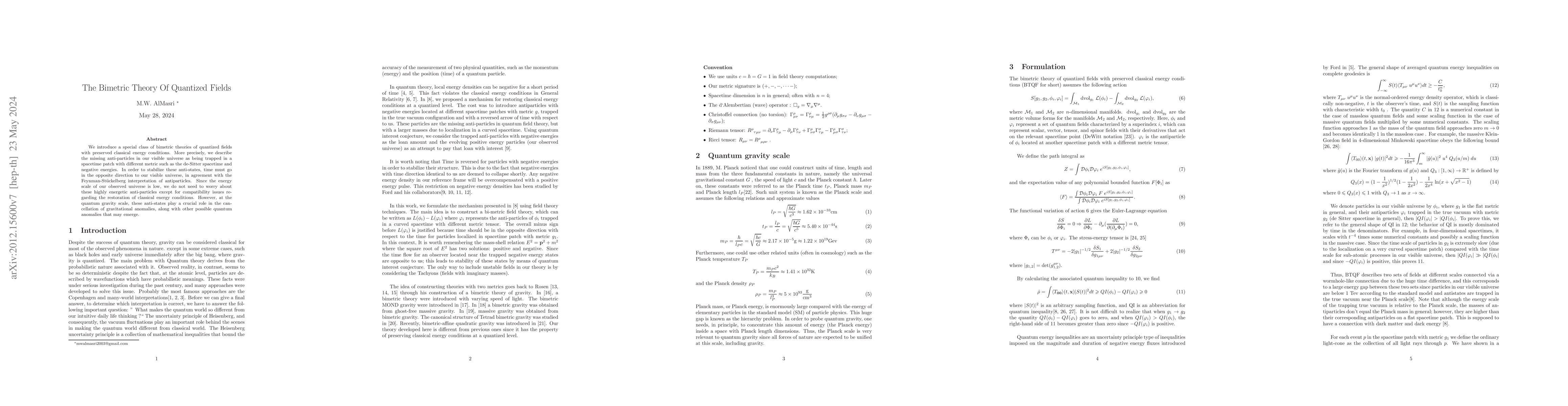 Thumbnail for The Bimetric Theory Of Quantized Fields