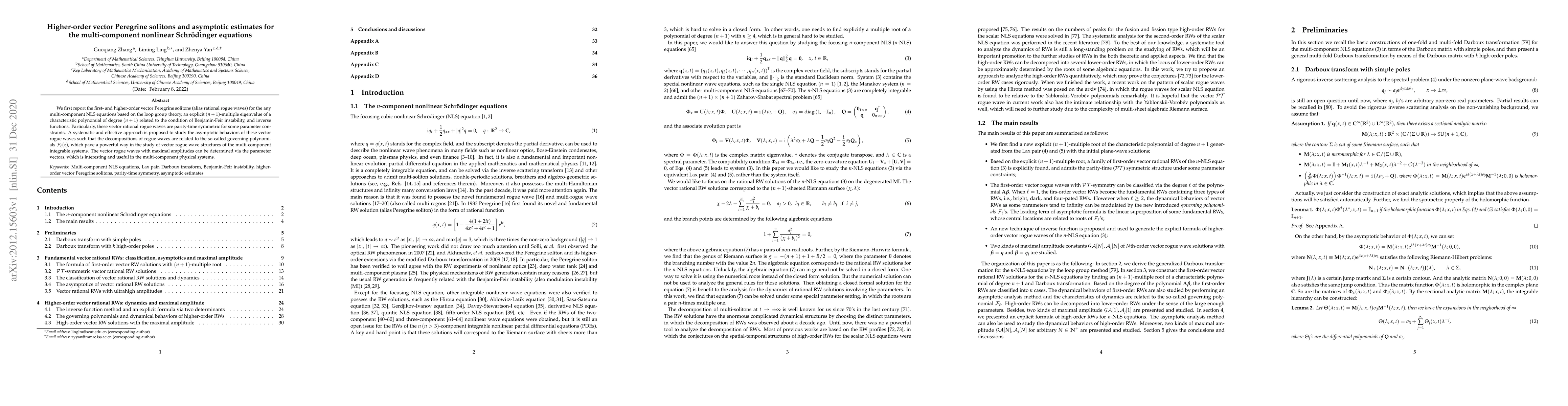 Thumbnail for Higher-order vector Peregrine solitons and asymptotic estimates for the
  multi-component nonlinear Schr\"odinger equations