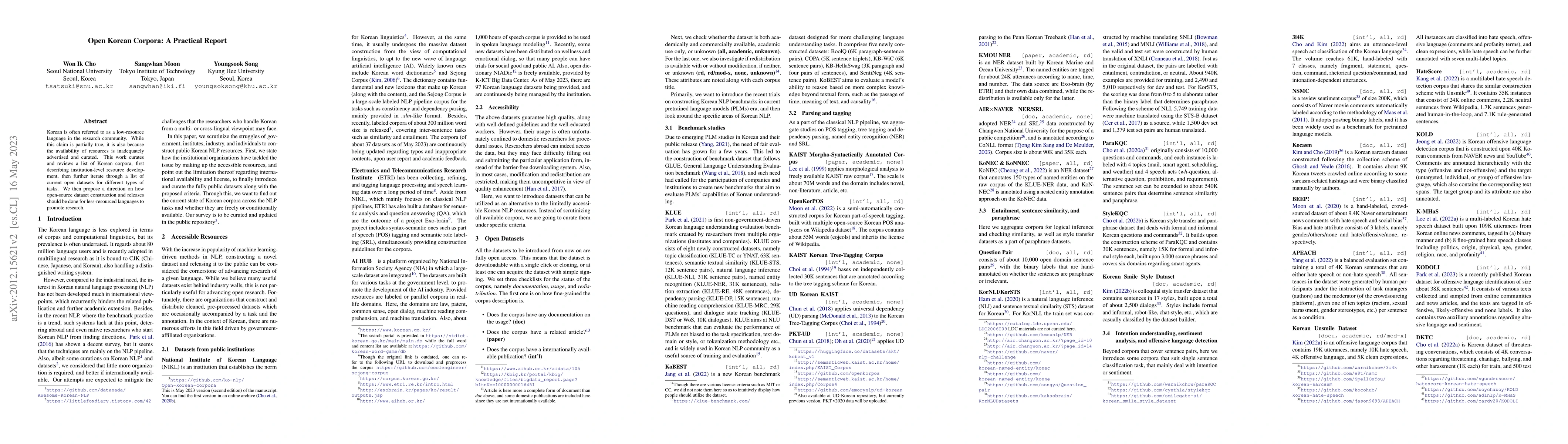 Thumbnail for Open Korean Corpora: A Practical Report