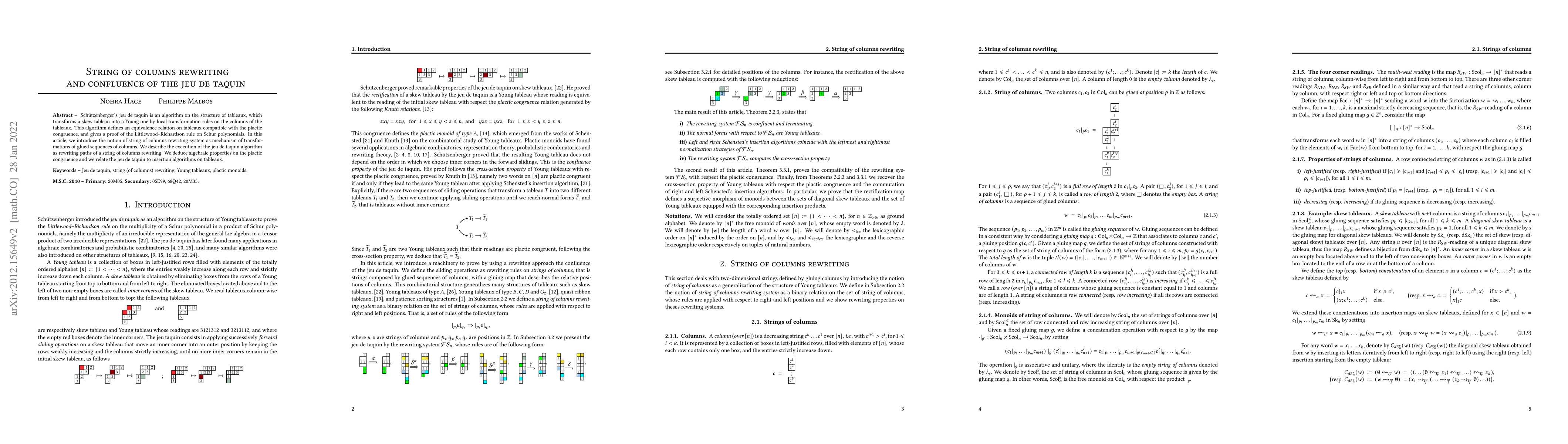 Thumbnail for String of columns rewriting and confluence of the jeu de taquin