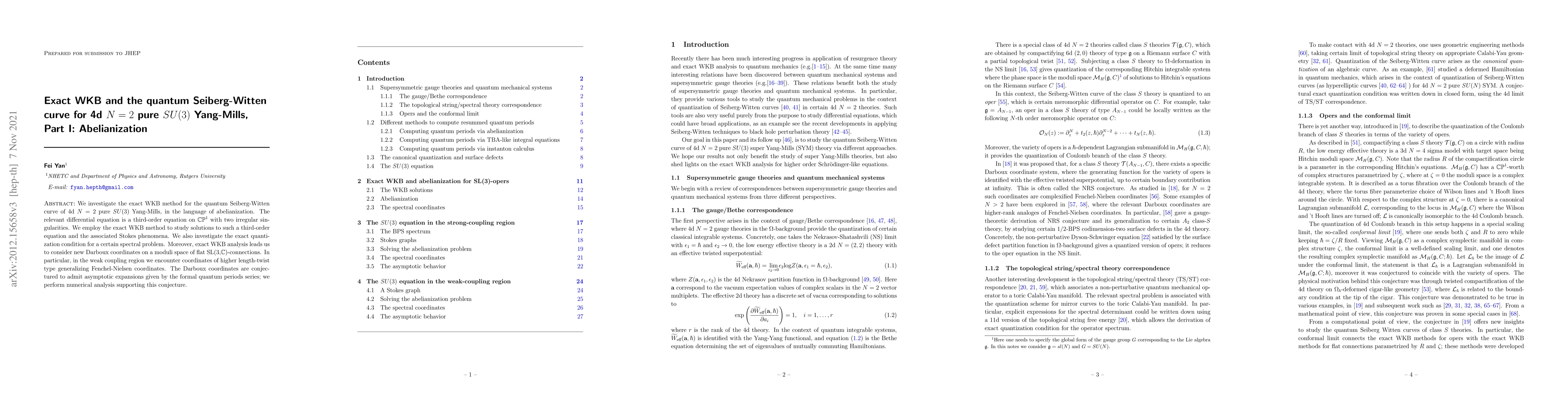 Thumbnail for Exact WKB and the quantum Seiberg-Witten curve for 4d $N=2$ pure $SU(3)$
  Yang-Mills, Part I: Abelianization