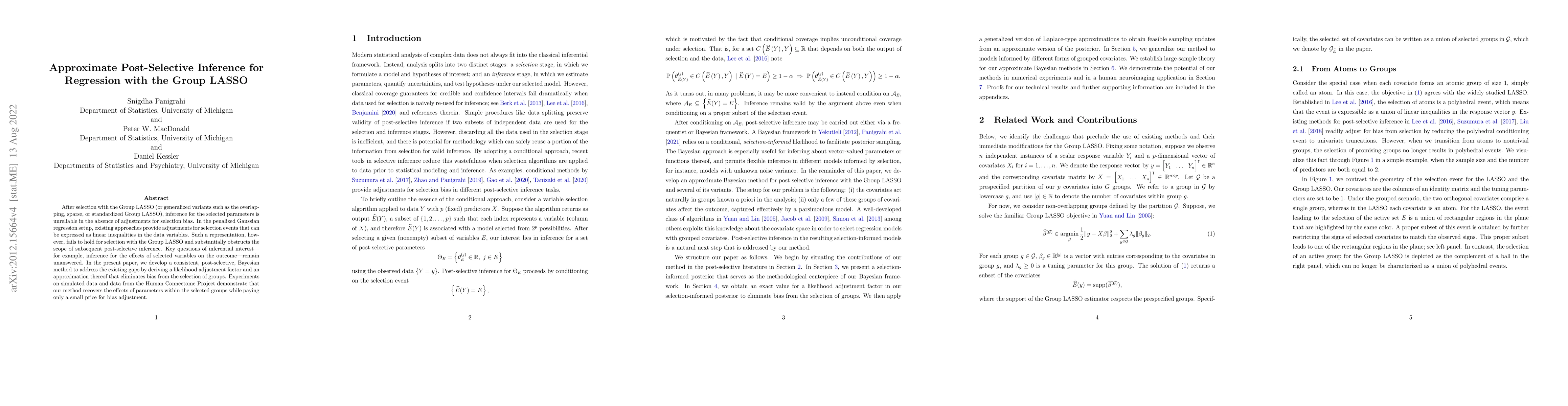 Thumbnail for Approximate Post-Selective Inference for Regression with the Group LASSO