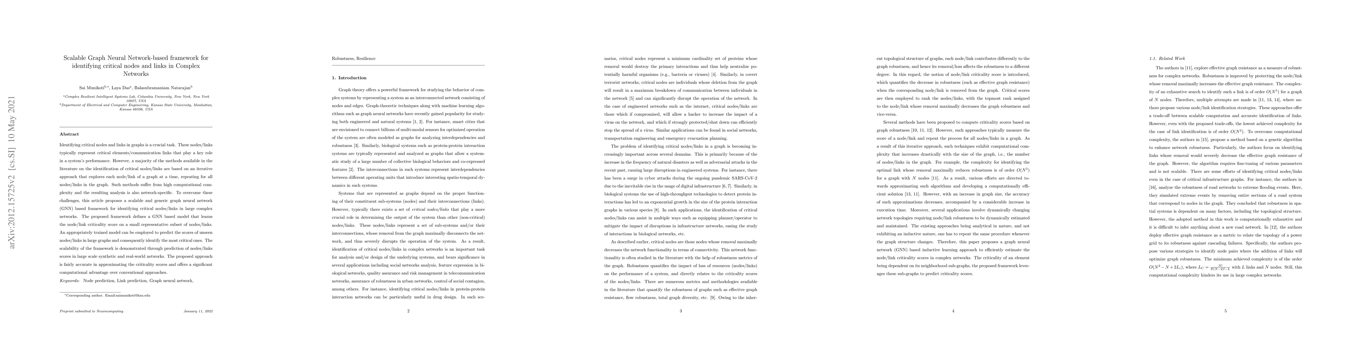 Thumbnail for Scalable Graph Neural Network-based framework for identifying critical
  nodes and links in Complex Networks