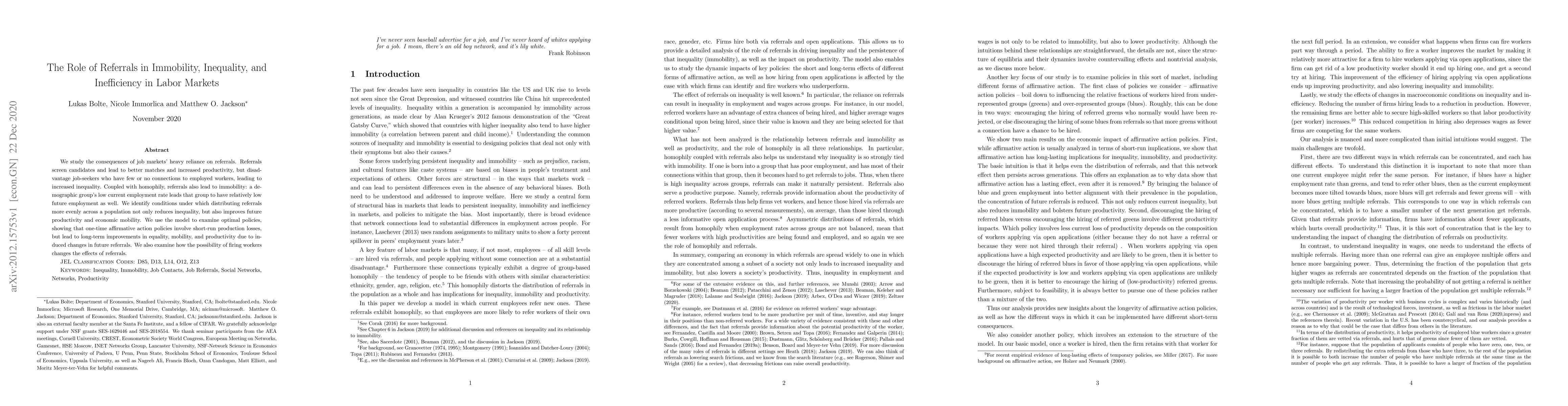Thumbnail for The Role of Referrals in Immobility, Inequality, and Inefficiency in
  Labor Markets