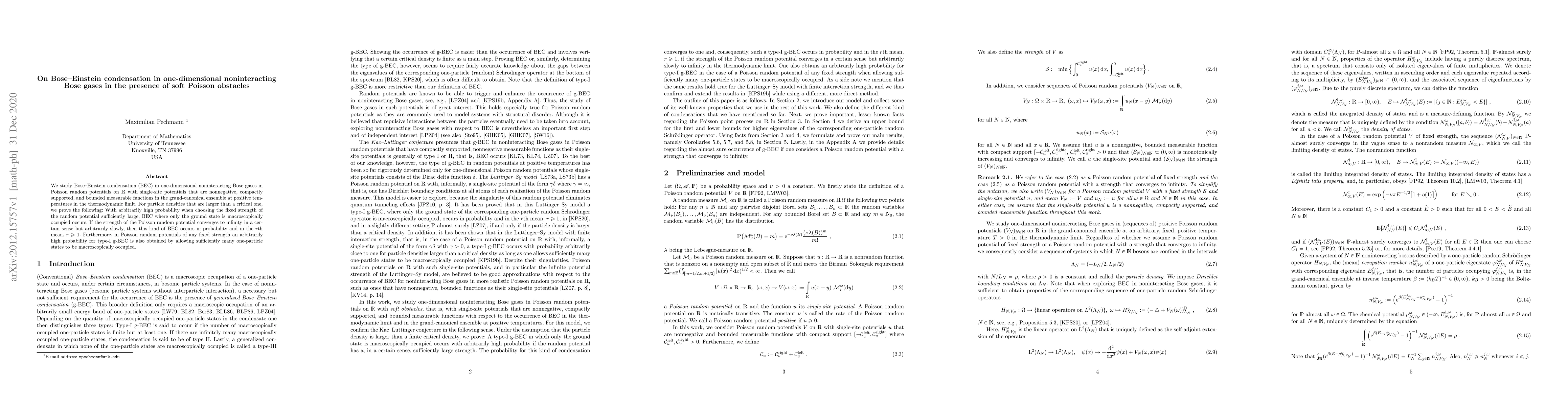 Thumbnail for On Bose-Einstein condensation in one-dimensional noninteracting Bose
  gases in the presence of soft Poisson obstacles