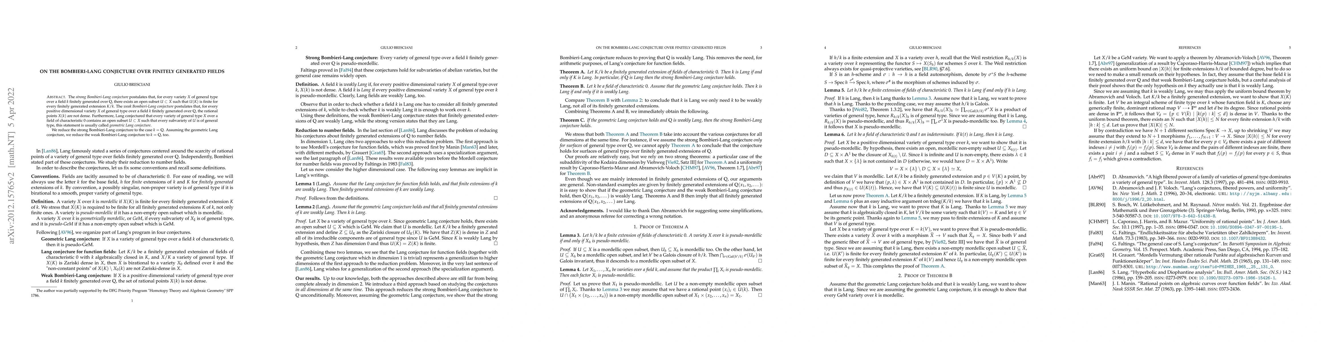 Thumbnail for On the Bombieri-Lang Conjecture over finitely generated fields