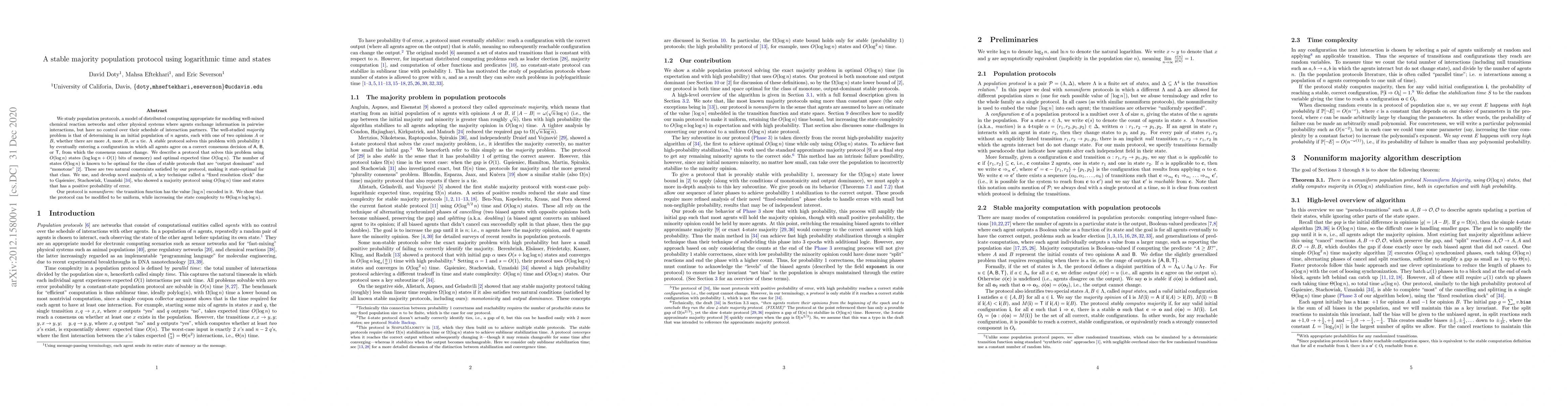 Thumbnail for A stable majority population protocol using logarithmic time and states