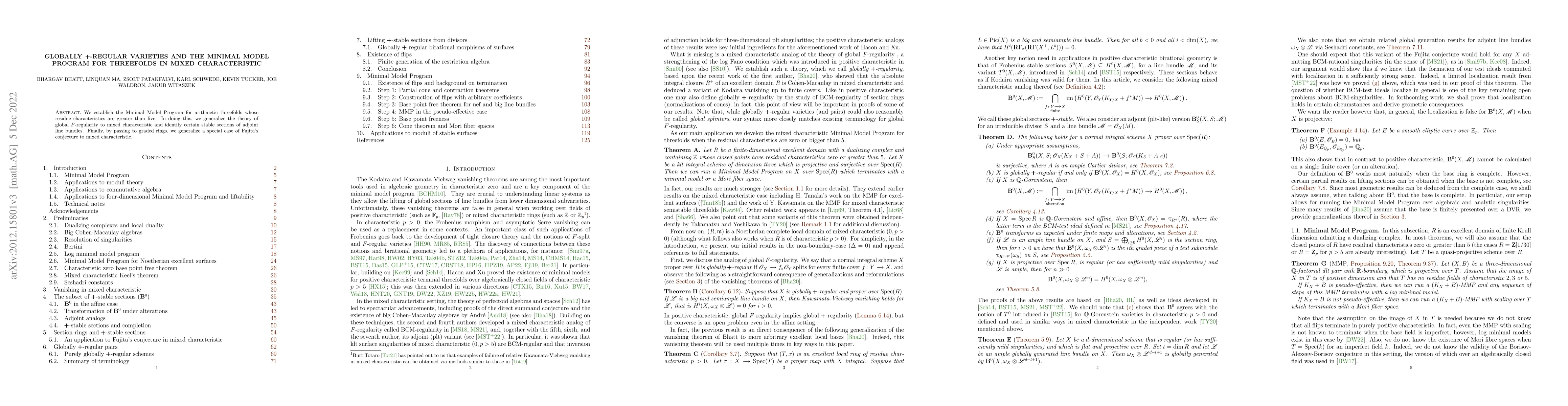 Thumbnail for Globally +-regular varieties and the minimal model program for
  threefolds in mixed characteristic